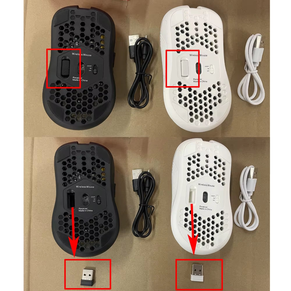 2.4G Wireless RGB Backlit Gaming Mouse with 6 Buttons, 3-Speed DPI, Type C Rechargeable, Ergonomic Honeycomb Design
