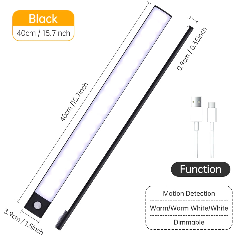Wireless LED Motion Sensor Night Light - USB Rechargeable Cabinet and Wardrobe Lamp for Kitchen Backlighting