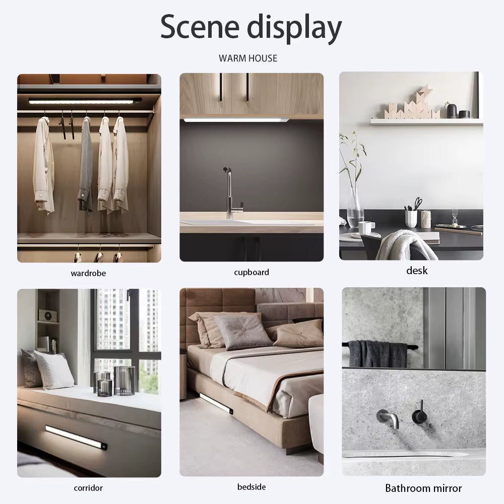 Wireless LED Motion Sensor Night Light - USB Rechargeable Cabinet and Wardrobe Lamp for Kitchen Backlighting