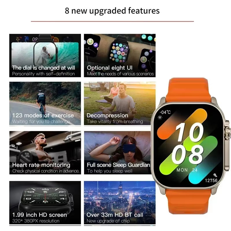 T900 Ultra Smartwatch with Bluetooth Calling, Message Alerts, Heart Rate Monitoring, and Sports Features for Android and iOS - Unisex Design