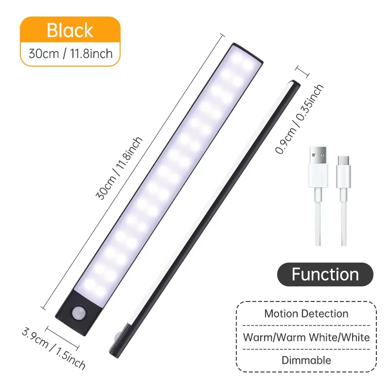 Wireless LED Motion Sensor Night Light - USB Rechargeable Cabinet and Wardrobe Lamp for Kitchen Backlighting