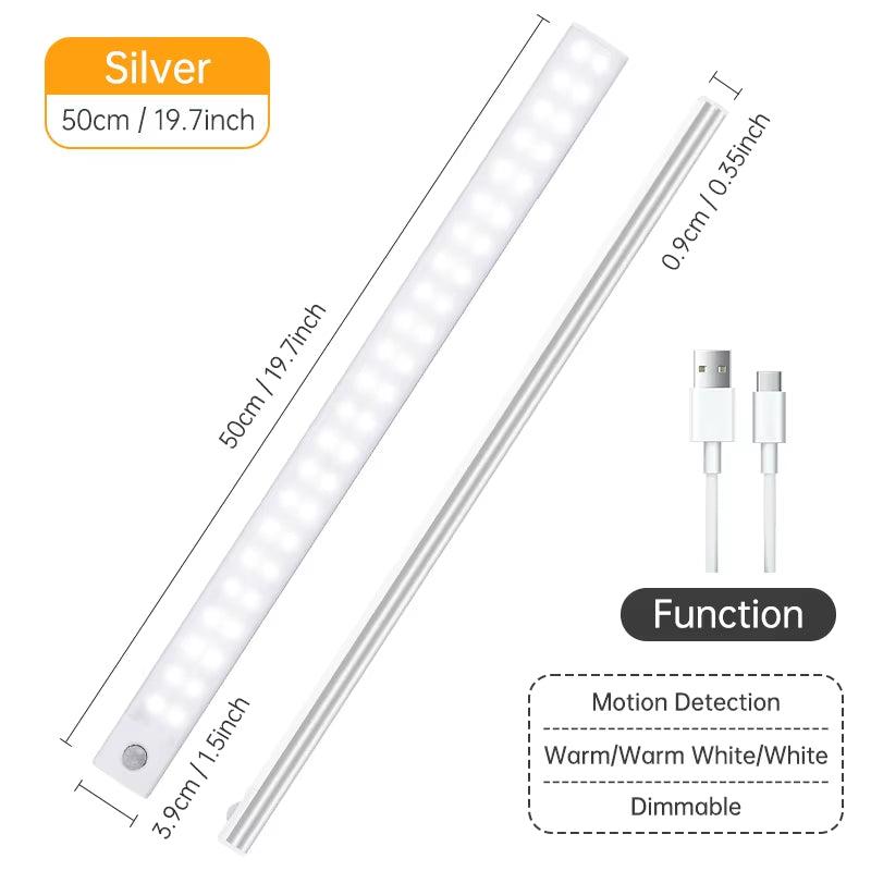 Wireless LED Motion Sensor Night Light - USB Rechargeable Cabinet and Wardrobe Lamp for Kitchen Backlighting