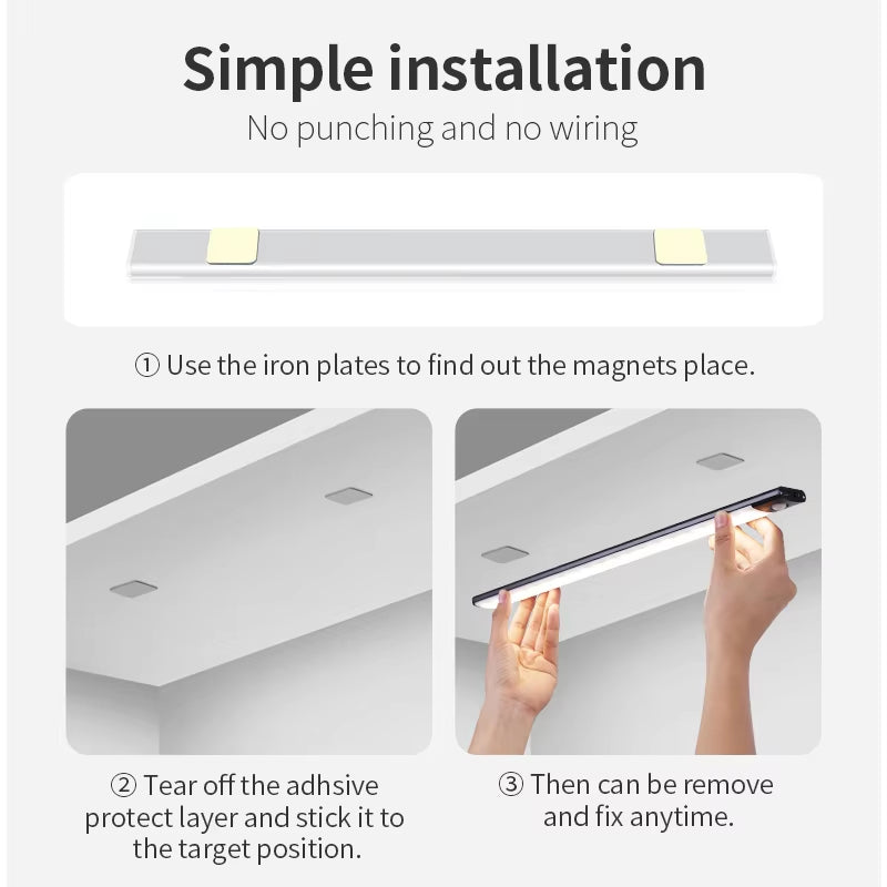 Wireless LED Motion Sensor Night Light - USB Rechargeable Cabinet and Wardrobe Lamp for Kitchen Backlighting