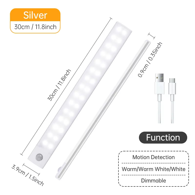 Wireless LED Motion Sensor Night Light - USB Rechargeable Cabinet and Wardrobe Lamp for Kitchen Backlighting