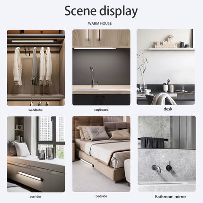 Wireless LED Motion Sensor Night Light - USB Rechargeable Cabinet and Wardrobe Lamp for Kitchen Backlighting
