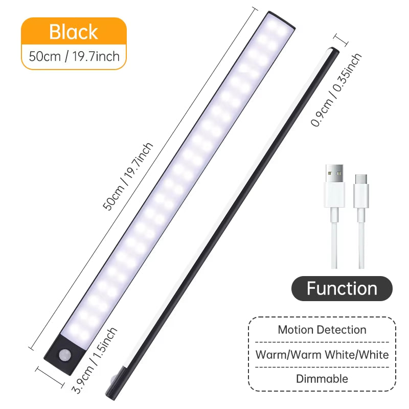Wireless LED Motion Sensor Night Light - USB Rechargeable Cabinet and Wardrobe Lamp for Kitchen Backlighting