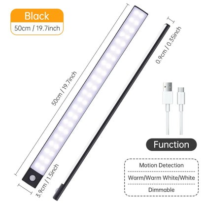 Wireless LED Motion Sensor Night Light - USB Rechargeable Cabinet and Wardrobe Lamp for Kitchen Backlighting