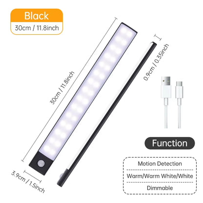 Wireless LED Motion Sensor Night Light - USB Rechargeable Cabinet and Wardrobe Lamp for Kitchen Backlighting