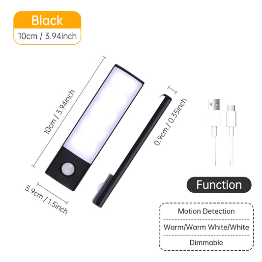 Wireless LED Motion Sensor Night Light - USB Rechargeable Cabinet and Wardrobe Lamp for Kitchen Backlighting