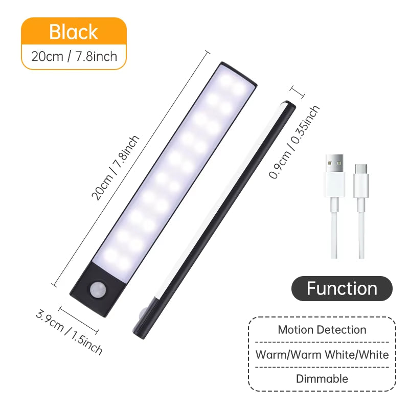 Wireless LED Motion Sensor Night Light - USB Rechargeable Cabinet and Wardrobe Lamp for Kitchen Backlighting