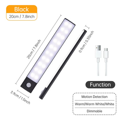 Wireless LED Motion Sensor Night Light - USB Rechargeable Cabinet and Wardrobe Lamp for Kitchen Backlighting