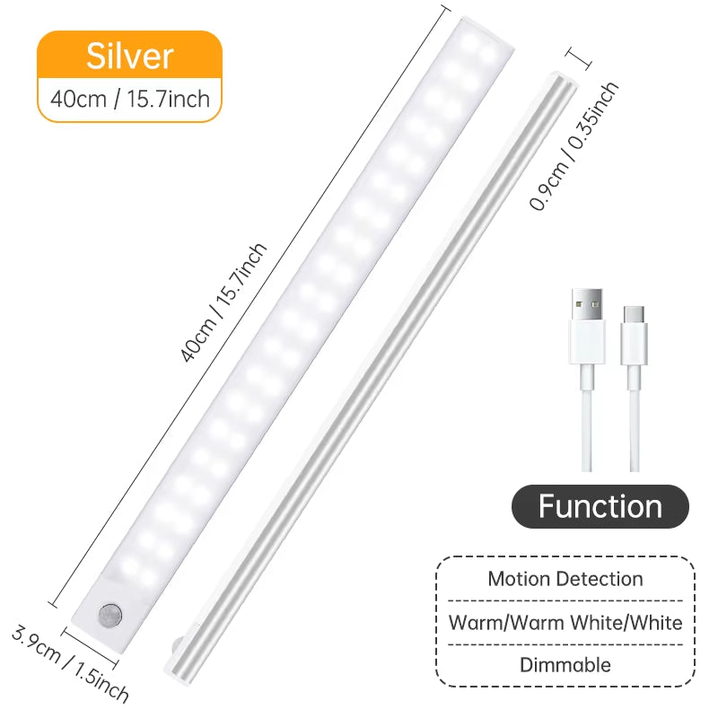 Wireless LED Motion Sensor Night Light - USB Rechargeable Cabinet and Wardrobe Lamp for Kitchen Backlighting