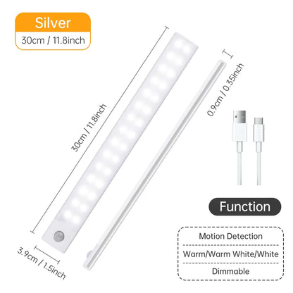 Wireless LED Motion Sensor Night Light - USB Rechargeable Cabinet and Wardrobe Lamp for Kitchen Backlighting